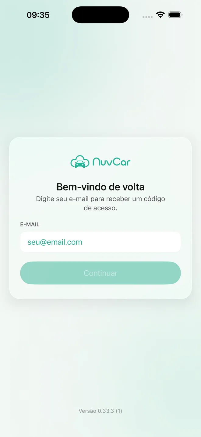 Tela de login do app NuvCar Oficina